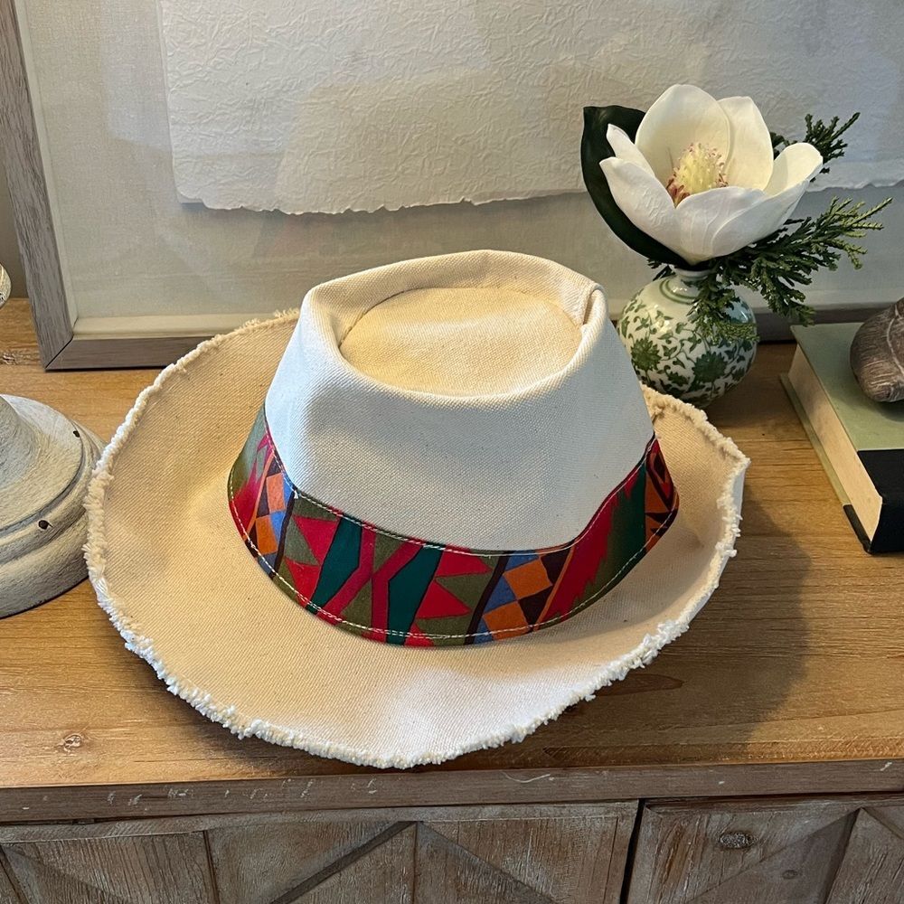 Trinidad Canvas Safari Explorer Hat With Colorful Tribal Band